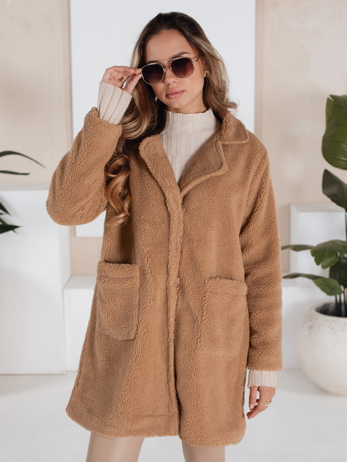 Damen Teddyfell Camel Wintermantel Dstreet NY0758