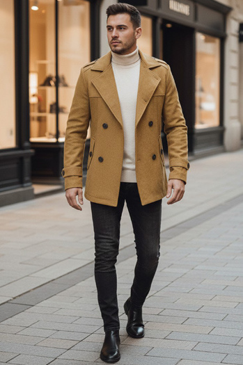 Herren Zweireihiger Mantel Sandfarbe Dstreet CX0443