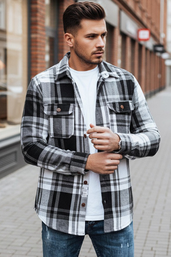 Schwarz-weiß kariertes Flanellhemd für Männer Dstreet DX2675