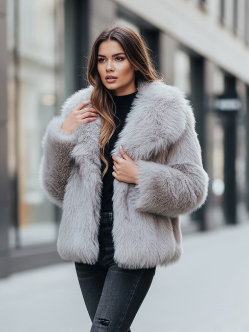 Kurzer grauer Damen-Pelzmantel ZARAFIA Dstreet TY5116z