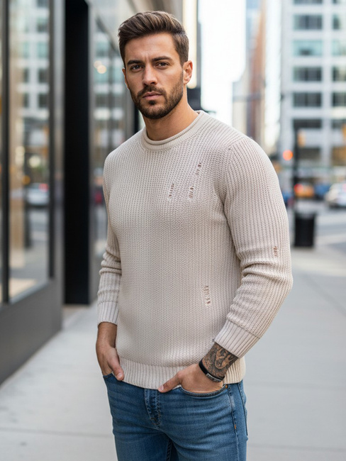 Herren Klassische Pullover Farbe Beige DSTREET WX1992