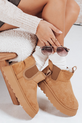 Damen Plateau-Schneestiefel Wildleder camel Dstreet ZY1182