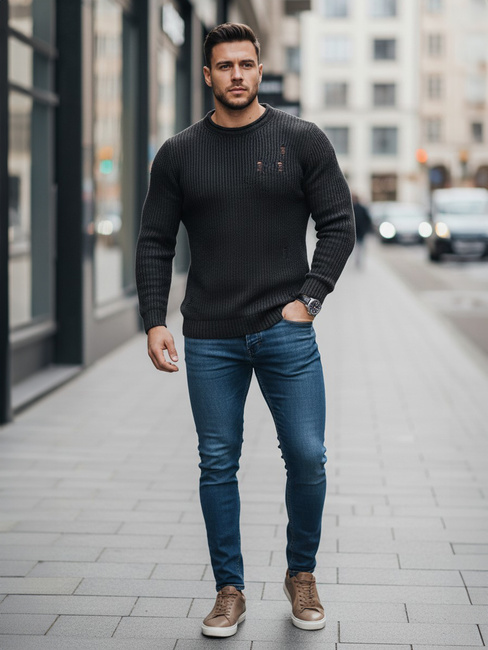 Herren Klassische Pullover Farbe Dunkelgrau DSTREET WX1990