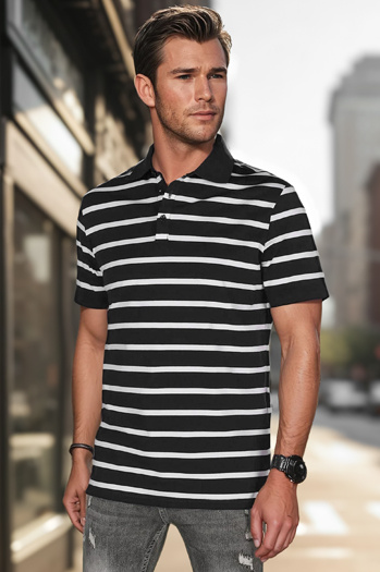 Gestreiftes Herren-Poloshirt schwarz Dstreet PX0636