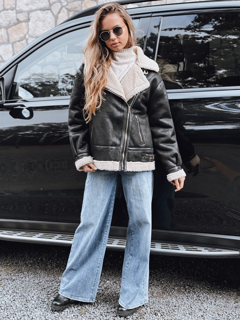 Damen Ramones Jacke mit Schafsfell schwarz Dstreet TY5247