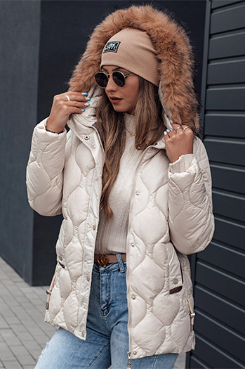 Damen Winterjacke LUMORE gesteppt mit Kapuze hellbeige Dstreet TY4724