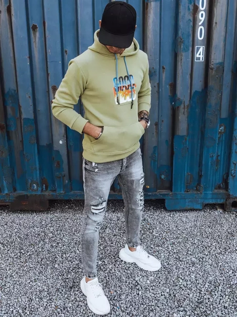 Herren Kapuzenpullover Isoliert Zip Olivegrün Dstreet BX5379