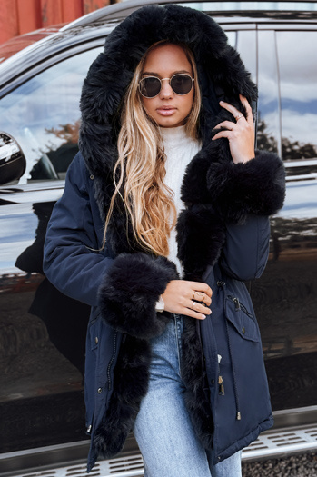 Damen Winter Parka Jacke mit Fell CHARMFUR navy blau Dstreet TY5132