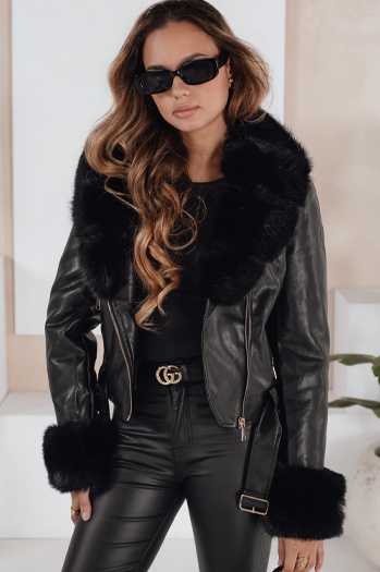 Damen Winter Lederjacke mit Kunstpelz schwarz Dstreet TY5212