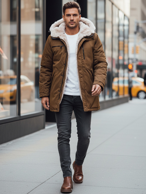 Herren Winter Parka Jacke mit Kapuze beige Dstreet TX4968