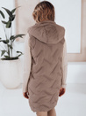 Lange Steppweste für Damen mit Kapuze dunkelbeige Dstreet TY5100