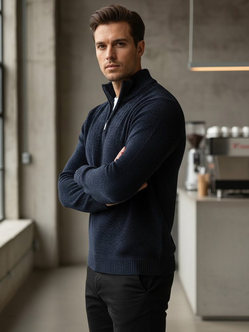 Herren Pullover mit Stehkragen navy blau Dstreet WX2349