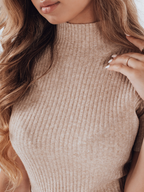 Kurzärmeliger gerippter Damenpullover GIRLGLORY beige Dstreet MY2553