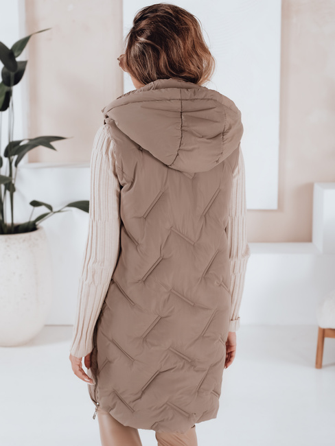 Lange gesteppte Damenweste mit Kapuze camel Dstreet TY5098