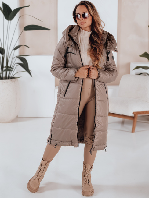 Damen Übergangsjacke ORVITA gesteppt mit Kapuze dunkelbeige Dstreet TY5027