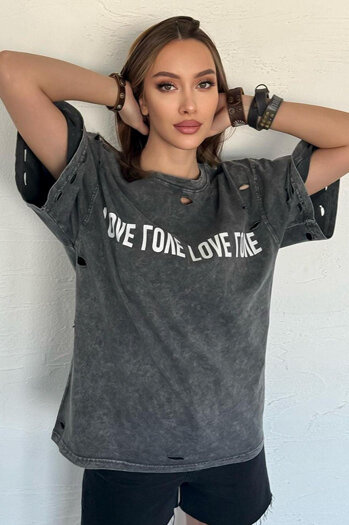 Bedrucktes Damen-T-Shirt BONGANIR graphit Dstreet RY2636