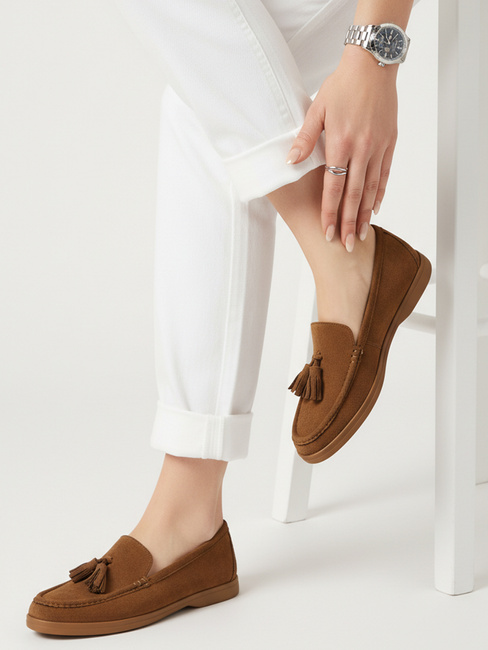 Damen Wildleder braun Mokassins Dstreet ZY1343