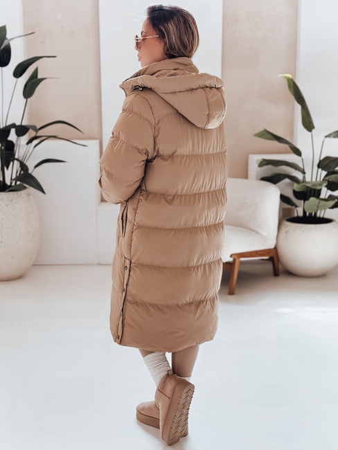 WINTERMISS Damen Winter lange Steppjacke mit Kapuze dunkelbeige Dstreet TY4966