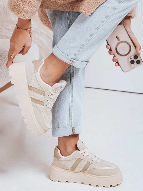 Damen Pelz Plateau Turnschuhe beige Dstreet ZY1081