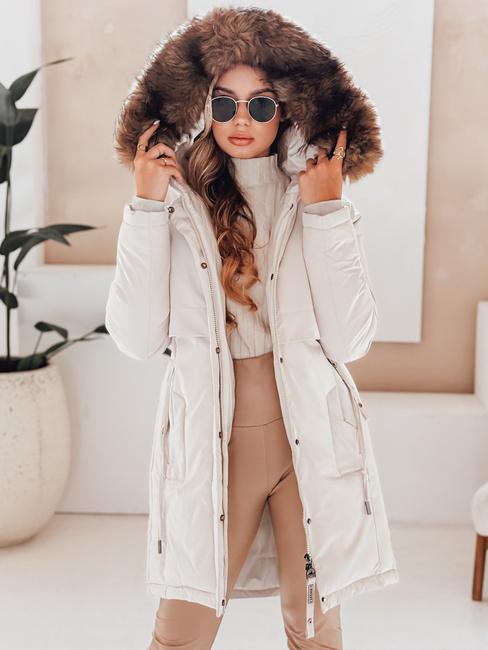 Damen Winter Parka Jacke mit Kapuze hellbeige Dstreet TY5083