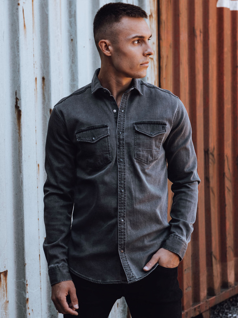 Dunkelgraues Denim-Hemd für Männer Dstreet DX2588