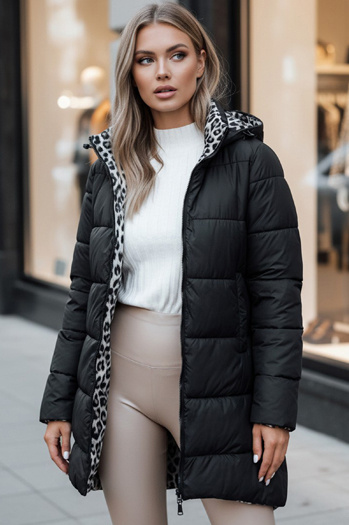 PURRBREEZ Damen Winter lange gesteppte Wendejacke mit Kapuze schwarz Dstreet TY4661