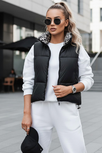 Damen LEOVELLA Übergangsweste kurz gesteppt beidseitig schwarz Dstreet TY4649