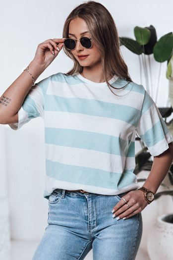 Gestreiftes Damen-T-Shirt ALMIN türkis Dstreet RY2562
