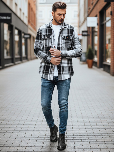 Schwarz-weiß kariertes Flanellhemd für Männer Dstreet DX2675