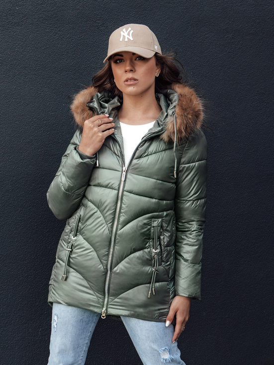 Damen Winterjacke mit Kapuze WINTERCHIC grün Dstreet TY4435