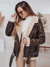 Damen NORFDIMA Lederjacke mit Schafsfell Mantel Kaffee Dstreet TY4736
