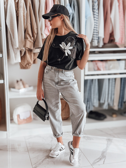 Damen-T-Shirt in Übergröße mit 3D PETALOVE-Effekt schwarz Dstreet RY2717