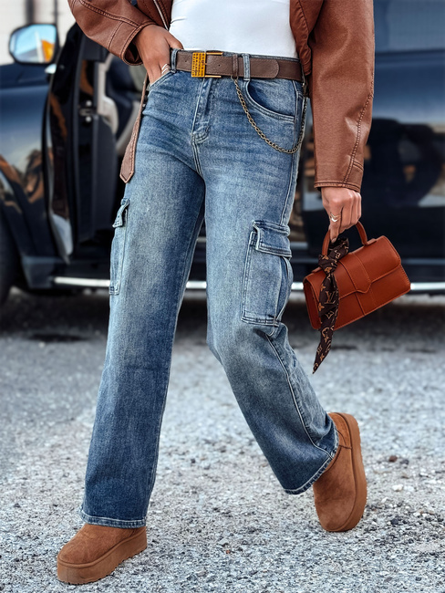 URBANNOW Damen Denim Cargohose mit Gürtel Set blau Dstreet UY2250
