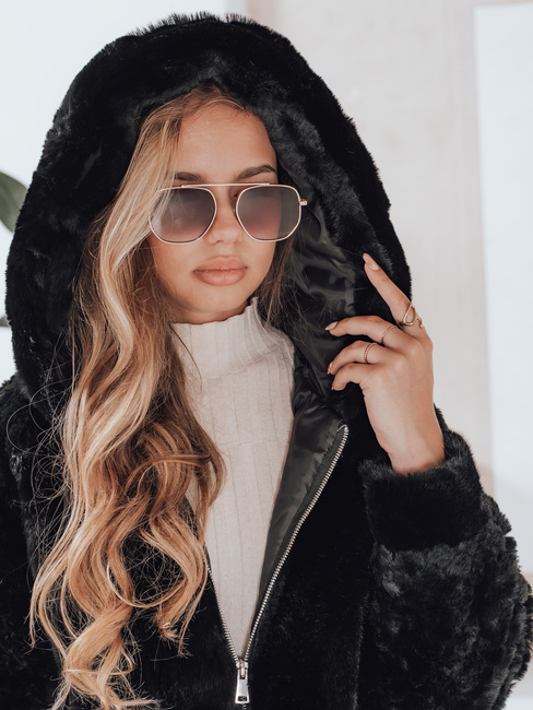 MISSFLUFF Damen Pelzmantel schwarz Dstreet TY4982