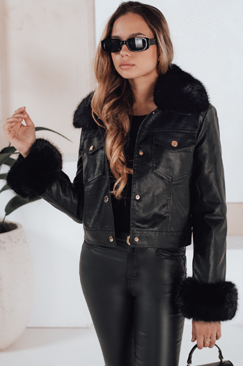 Damen Leder Ramones Jacke mit Pelz schwarz Dstreet TY5207