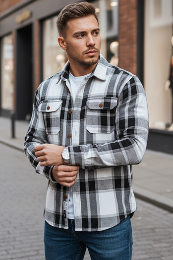 Schwarz-weiß kariertes Flanellhemd für Männer Dstreet DX2673