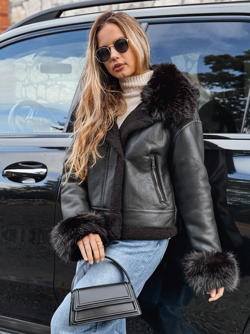 Damen Lederjacke mit Kunstpelz schwarz Dstreet TY5244