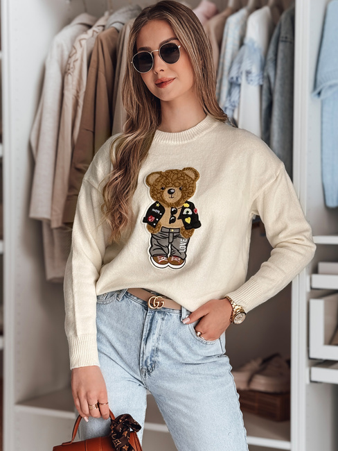 Damen Pullover in Übergröße mit Teddybär SWEETTED weiß Dstreet MY2468