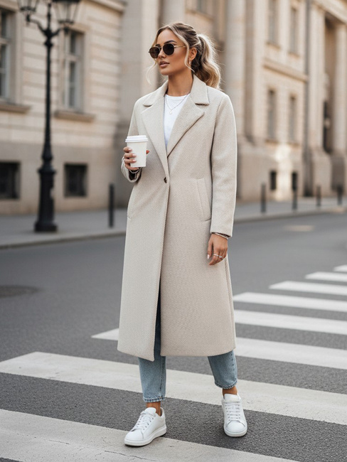 Damenmantel in Übergröße MANTOVA lang hellbeige Dstreet NY0738