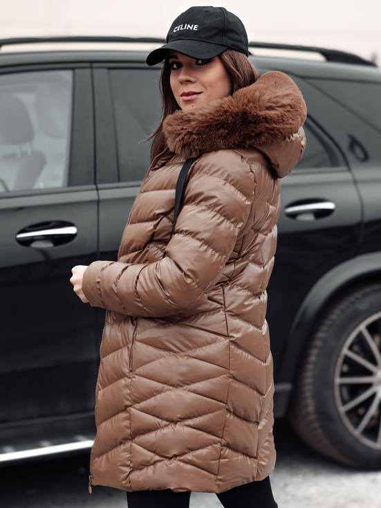 Damen Steppwinterjacke mit Kapuze CRYSTAL braun Dstreet TY4774