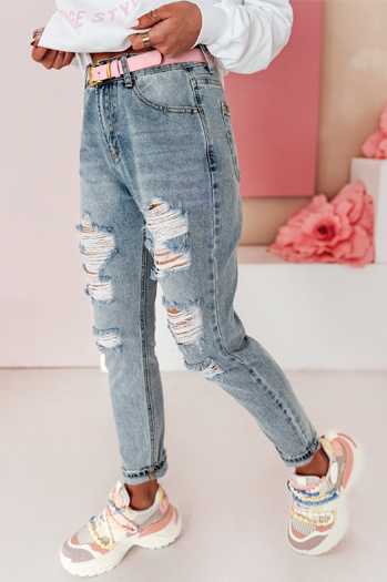 Damen Denim Mom Fit Hose mit Löchern MOMVIBE blau Dstreet UY2459