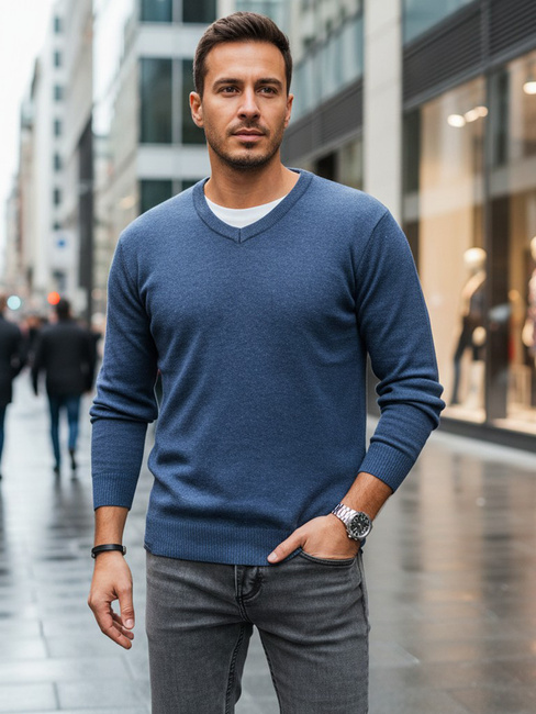 Blauer Herren Pullover mit V-Ausschnitt Dstreet WX2317