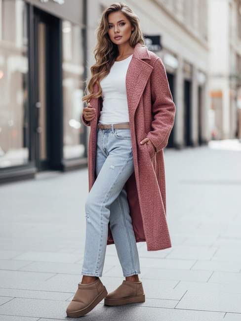 Langer Damenmantel aus Schafsfell rosa Dstreet NY0755z