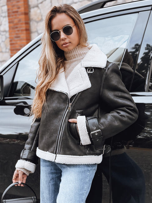 Damen Ramones Jacke mit Schafsfell schwarz Dstreet TY5237