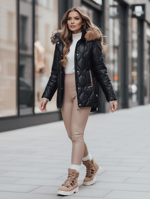 Damen Winterjacke LUMORE gesteppt mit Kapuze schwarz Dstreet TY4723