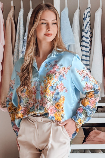 Damenhemd in Übergröße mit Blumenmuster BLOSSIVA blau Dstreet DY0466