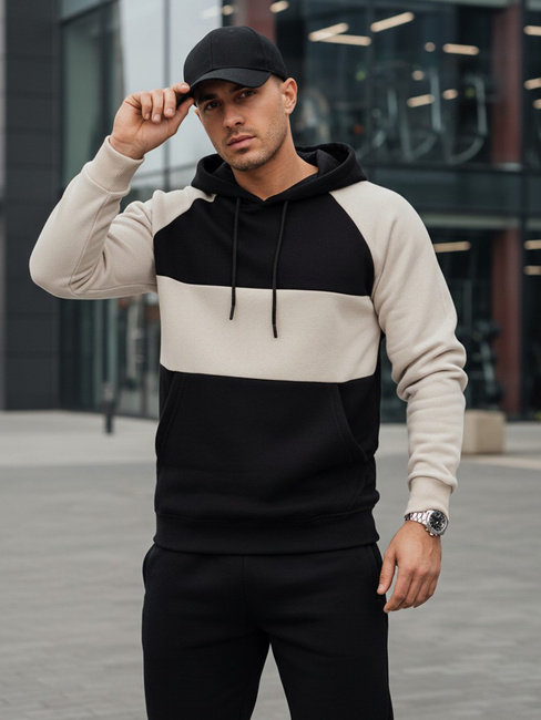 Herren-Kapuzenpulli mit Asche und schwarzen Streifen Dstreet BX5898