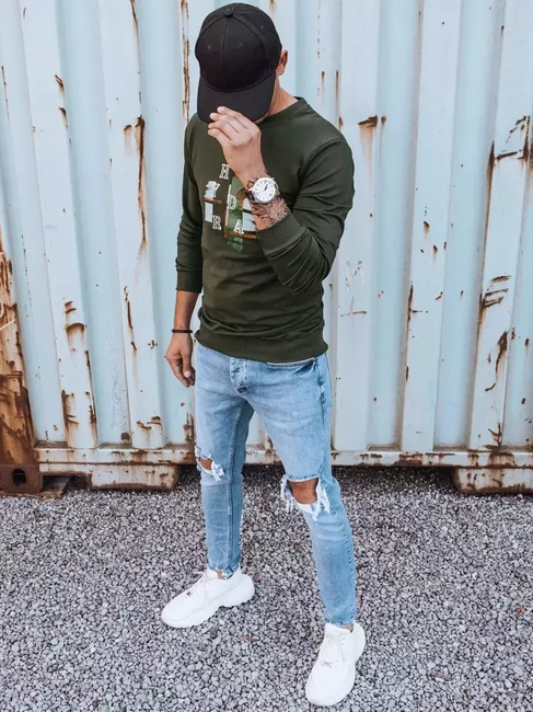 Herren Sweatshirt mit Aufdruck Khaki Dstreet BX5351