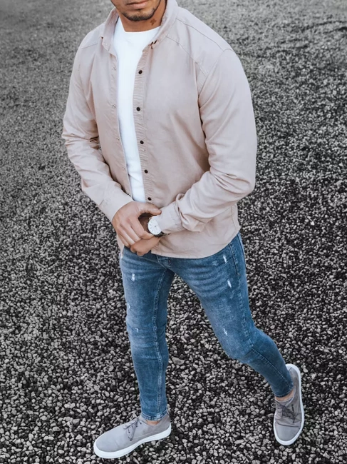 Herren Langarm Hemd Farbe Camel DSTREET DX2360