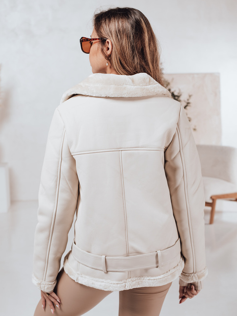 NORFDIMA Damen Lederjacke mit Schafsfell weiß Dstreet TY4735